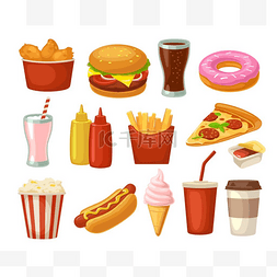 快餐食品图标图片_图标集的快餐食品。杯可乐、 汉