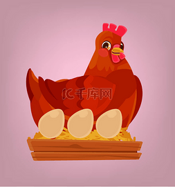 矢量平面插画图片_鸡与蛋巢中的字符。矢量平面卡通