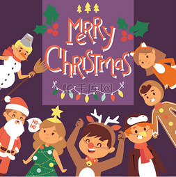 服装背景海报图片_圣诞2019新年快乐贺卡快乐的孩子