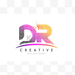 DR D R Letter Logo Design with Magenta Dots a