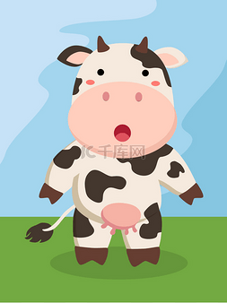 矢量奶牛卡通图片_站在可爱的奶牛卡通