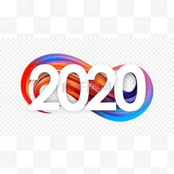 新年快乐。2020年数量与彩色抽象