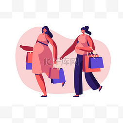 孕妇购物素材图片_一对美丽的年轻孕妇去购物。女孩