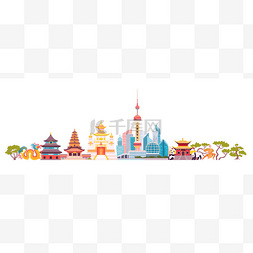 中国地标背景图片_中国天际线色彩缤纷的背景。著名