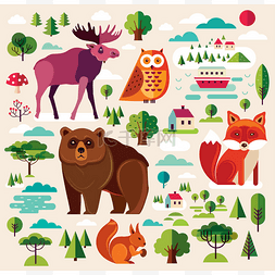 树木和动物图片_森林动物和树木