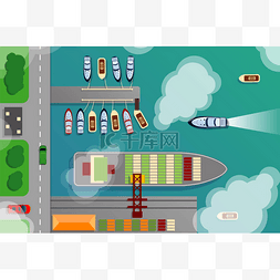 港口装卸图片_船坞港口终端空中顶视图 — — 货