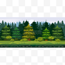 网页用户界面设计图片_矢量卡通插图的云杉森林为游戏用