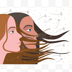 风吹头发图片_两个女人站在一边向前看。风吹散
