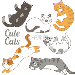 彩色灰色图片_Cute-cats vector set