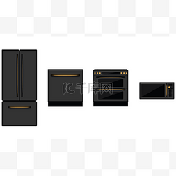 厨房用具白色图片_冰箱，炉子，微波炉，洗碗机 - 黑