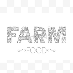 农场食品概念。白色背景上不同的