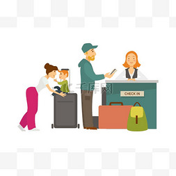 卡通背景家里图片_家里有很多行李在柜台与接待员在