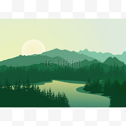 早晨的风景图片_美丽的日出，在山下湖.