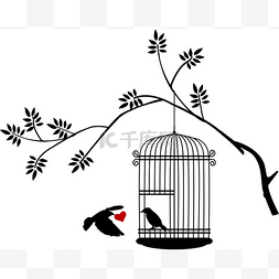 在笼子里的鸟图片_飞行的鸟在笼子里的鸟爱的插图