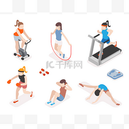 in图标图片_Fitness women in gym, gymnastics workout and 