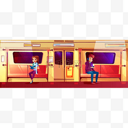 卡通坐着看书的人图片_地铁列车矢量图中的人
