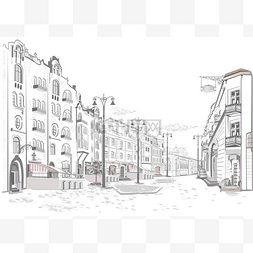 系列的街道在旧城的景色。手绘矢