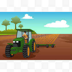 农用拖拉机集材图片_一个向量例证年轻农夫乘拖拉机
