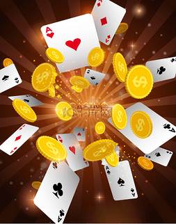 赌场抽象背景与飞行扑克牌 & 钱