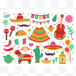 生日布图片_Cinco de mayo 。吉他派对，孤立的墨