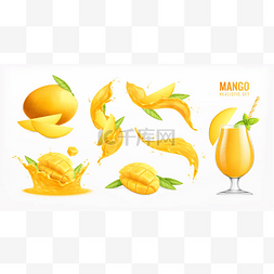 芒果百香果汁图片_Mango Realistic Set