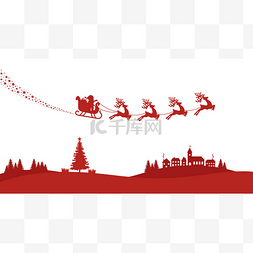 驯鹿剪影图片_圣诞老人的雪橇驯鹿飞红剪影