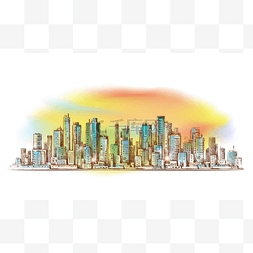 矢量图绘制图片_City landscape,  hand drawn vector 