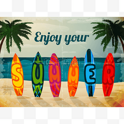 夏天度假冲浪板海报