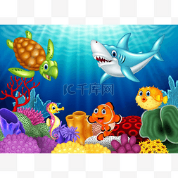卡通水下世界图片_卡通热带鱼和美丽的海底世界，与