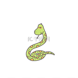 可爱的蛇动物。卡通彩绘人物插图