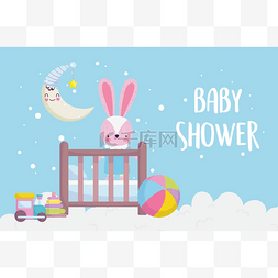 宝宝洗澡时可爱的小兔子在婴儿床