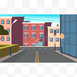 卡通空旷图片_城市街道漫画。 城市结构建筑物