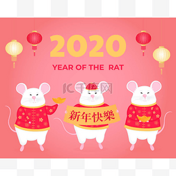 春节愿望图片_2020年老鼠年。 白鼠抱着一个有愿