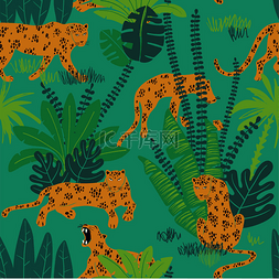 丛林无缝图案中的豹子.