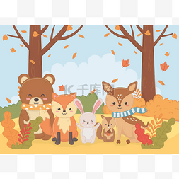 森林可爱的动物图片_可爱的动物秋季平面设计