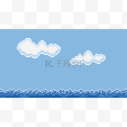 Pixel art style sea water and clouds 