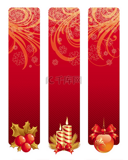 节日标志三个红色圣诞横幅