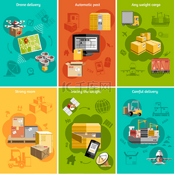 开无人机图片_New logistics flat icons composition poster