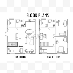 二楼图片_建筑计划与家具。房子第一和二楼