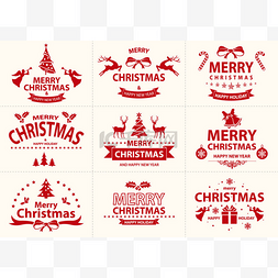 圣诞徽章图片_一套红色快乐圣诞标签-漂亮的圣