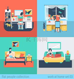 生活方式矢量图片_Set of freelance homework workplace.
