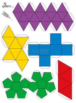 三维元素背景图片_柏拉图式固体纸模型模板