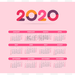 矢量日历模板图片_矢量日历 2020 年。周从星期日开始
