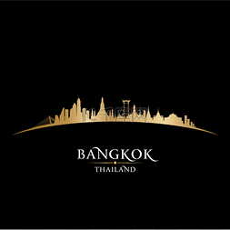 曼谷泰国城市天际线轮廓黑色背景