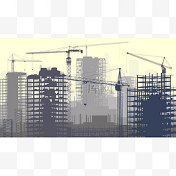 建筑施工现场图片_与起重机和建筑施工现场的插图.