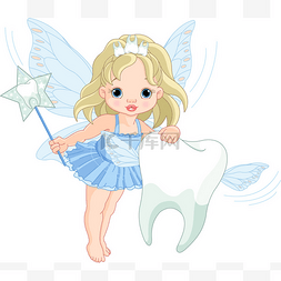 可爱的小牙齿仙女飞与牙齿的插图