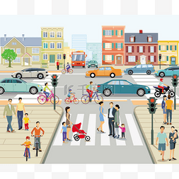 城市与人行横道和路连接点, 例证