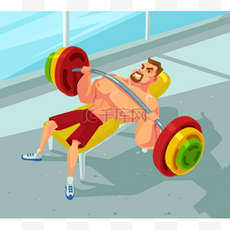 in素材图片_Weightlifting in a gym. Vector flat cartoon i