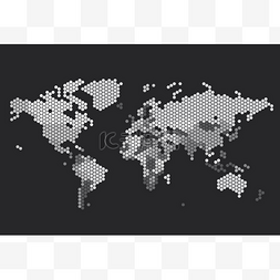 世界地图背景图片_虚线的六角形点的世界地图