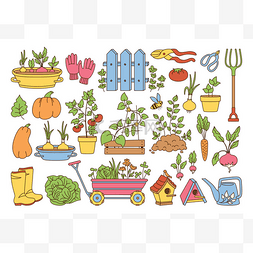 浇蔬菜图片_花园卡通集蔬菜切割机购物车病媒